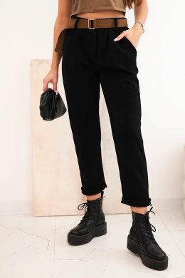 Spodnie damskie z paskiem sztruksowe czarne