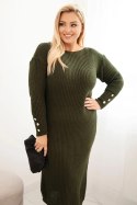 Sukienka swetrowa damska Plus Size z moherem khaki