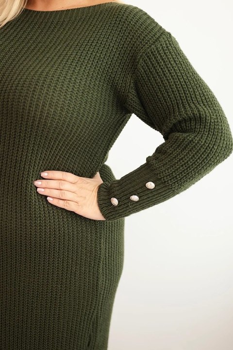 Sukienka swetrowa damska Plus Size z moherem khaki