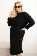 Sukienka swetrowa damska Plus Size z moherem oversize z kieszenią czarna