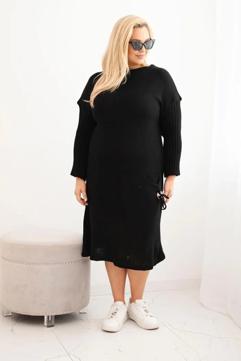 Sukienka swetrowa damska Plus Size z moherem oversize z kieszenią czarna