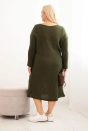 Sukienka swetrowa damska Plus Size z moherem oversize z kieszenią khaki