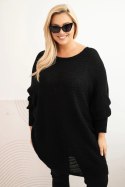 Sweter damski Plus Size z moherem ponczo czarny