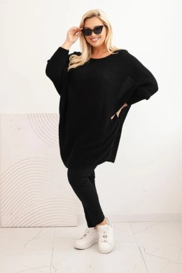 Sweter damski Plus Size z moherem ponczo czarny