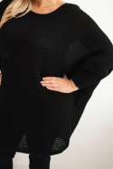Sweter damski Plus Size z moherem ponczo czarny
