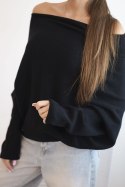 Sweter damski wiskozowy asymetryczny typu nietoperz czarny