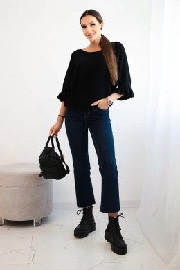 Sweter damski z ozdobnym mankietem czarny