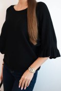 Sweter damski z ozdobnym mankietem czarny