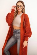 Sweter długi kardigan rudy