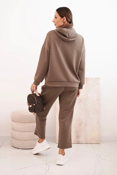 Komplet damska masełkowy bluza z kapturem i spodniami z paskiem fango