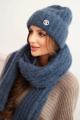 Komplet damski czapka i długi szalik z miękkiej przędzy jeansowy