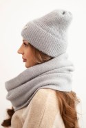 Komplet damski z czapką i kominem z miękkiej dzianiny szary