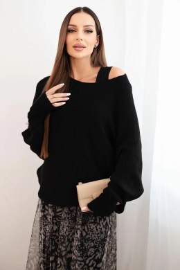 Komplet damski z wełnianym swetrem i wiskozową sukienką czarny