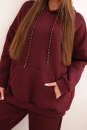 Komplet dresowy damski ocieplany z bawełny i z kapturem bordowy