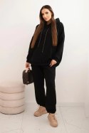 Komplet dresowy damski ocieplany z bawełny i z kapturem czarny