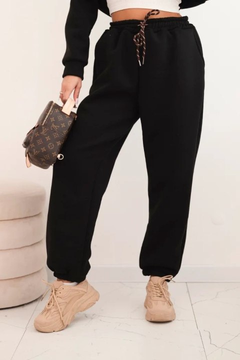 Komplet dresowy damski ocieplany z bawełny i z kapturem czarny