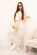 Komplet dresowy damski oversize z wiskozy i z efektem sprania jasny beżowy