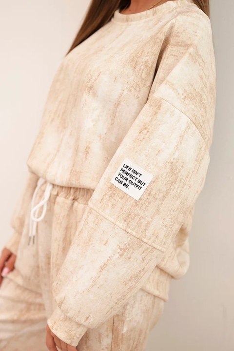 Komplet dresowy damski oversize z wiskozy i z efektem sprania jasny beżowy