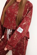 Komplet dresowy damski oversize z wiskozy z wydłużoną bluzą i efektem sprania bordowy
