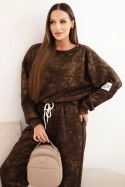 Komplet dresowy damski oversize z wiskozy z wydłużoną bluzą i efektem sprania brązowy