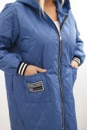 Kurtka damska Plus Size pikowana z kapturem i sportowymi mankietami jasno jeansowa