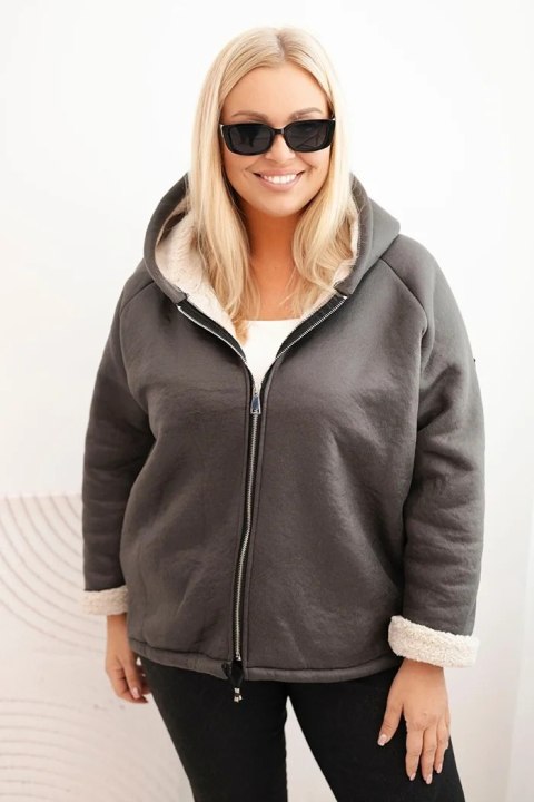 Kurtka damska Plus Size z kapturem i barankiem grafitowa