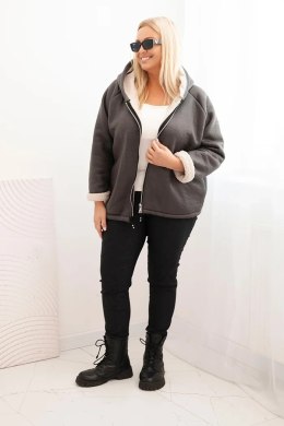 Kurtka damska Plus Size z kapturem i barankiem grafitowa