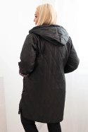 Kurtka damska zimowa pikowana Plus Size z podszewką w panterkę i kapturem czarna