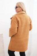 Płaszcz damski Plus Size baranek z wełną i kieszeniami camelowy