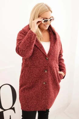 Płaszcz damski Plus Size z kapturem i kieszeniami bordowy