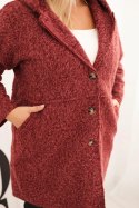 Płaszcz damski Plus Size z kapturem i kieszeniami bordowy
