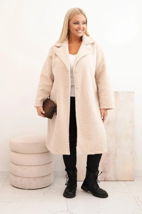 Płaszcz damski Plus Size z wełną i dużym kołnierzem beżowy