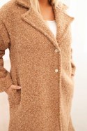 Płaszcz damski Plus Size z wełną i dużym kołnierzem camelowy