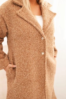 Płaszcz damski Plus Size z wełną i dużym kołnierzem camelowy
