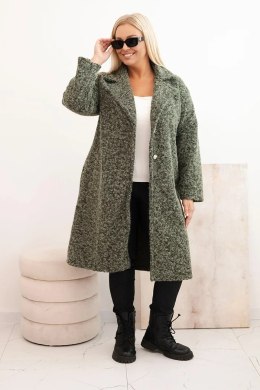 Płaszcz damski Plus Size z wełną i dużym kołnierzem khaki