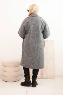 Płaszcz damski Plus Size z wełną i dużym kołnierzem szary