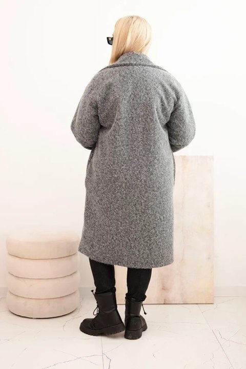 Płaszcz damski Plus Size z wełną i dużym kołnierzem szary