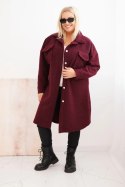 Płaszcz damski Plus Size z wełną zapinany na guziki z kieszeniami i kołnierzem śliwkowy