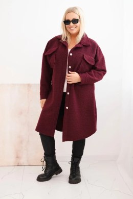 Płaszcz damski Plus Size z wełną zapinany na guziki z kieszeniami i kołnierzem śliwkowy