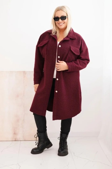 Płaszcz damski Plus Size z wełną zapinany na guziki z kieszeniami i kołnierzem śliwkowy
