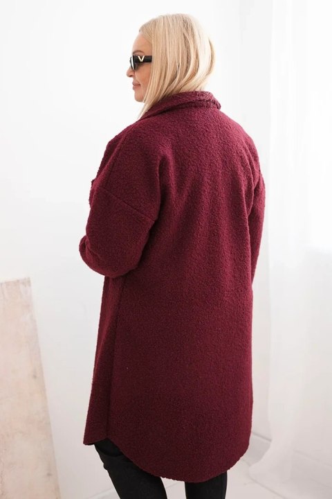 Płaszcz damski Plus Size z wełną zapinany na guziki z kieszeniami i kołnierzem śliwkowy