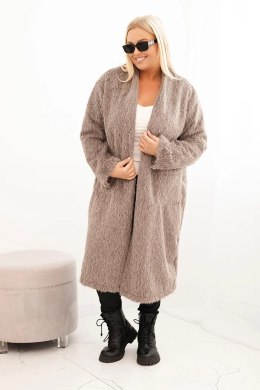 Płaszcz damski Plus Size z wiskozy bez zapięcia z kieszeniami fango