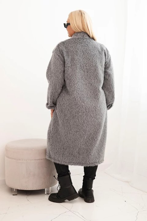 Płaszcz damski Plus Size z wiskozy bez zapięcia z kieszeniami szary