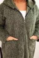 Płaszcz damski Plus Size z wiskozy zapinany na suwak z kapturem khaki