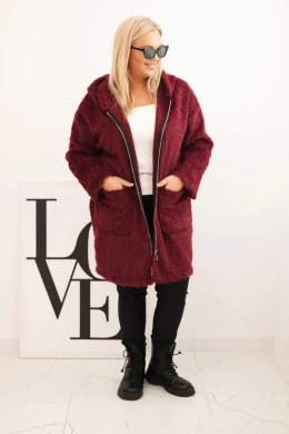 Płaszcz damski Plus Size z wiskozy zapinany na suwak z kapturem śliwkowy