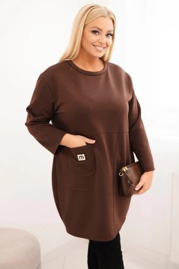 Sukienka damska Plus Size masełko z kieszenią i rękawem 3/4 brązowa
