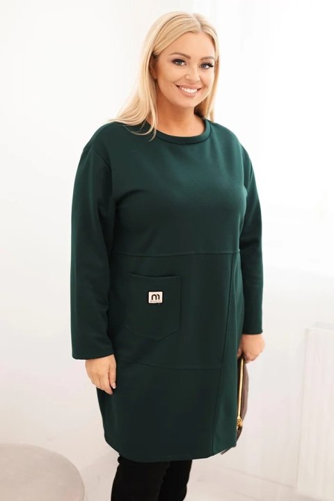 Sukienka damska Plus Size masełko z kieszenią i rękawem 3/4 ciemno zielona