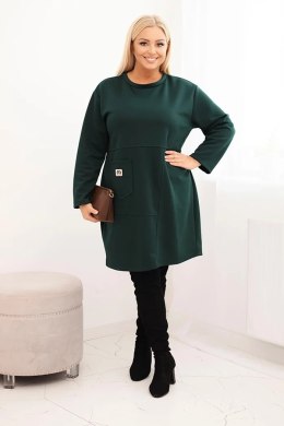 Sukienka damska Plus Size masełko z kieszenią i rękawem 3/4 ciemno zielona
