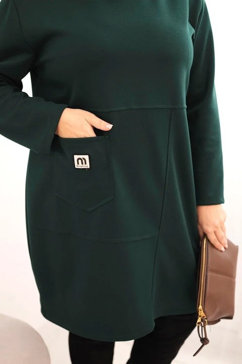 Sukienka damska Plus Size masełko z kieszenią i rękawem 3/4 ciemno zielona