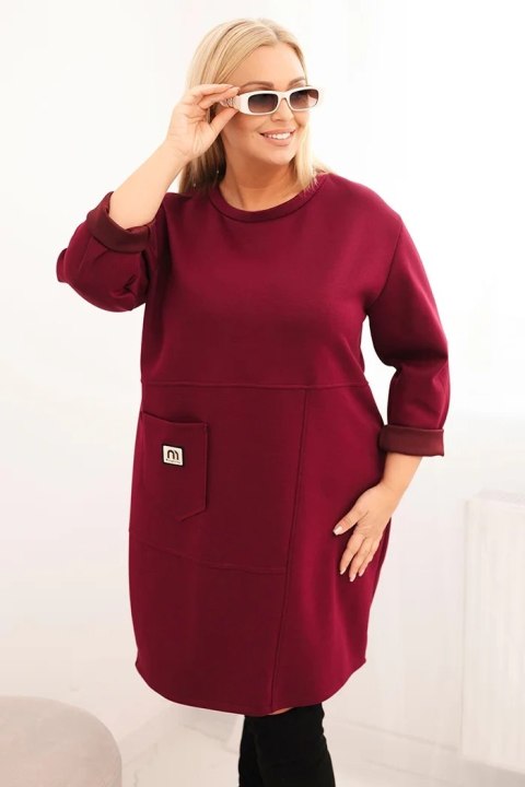 Sukienka damska Plus Size masełko z kieszenią i rękawem 3/4 śliwkowa